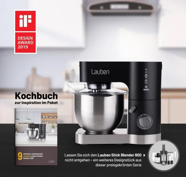 Lauben Kitchen Machine 1200BC, Küchenmaschine, planetarische Rührbewegung, 1200 W Leistung, Kupfermotor, Edelstahlschüssel mit 5,5 l Inhalt, Kochbuch – Image 3