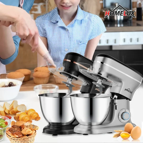 HOMELUX 1800W Küchenmaschine Multifunktional Knetmaschine, 8L Knetmaschine inkl 3-Teiligem Patisserie-Set und Spritzschutz, 6 Geschwindigkeit – Image 5