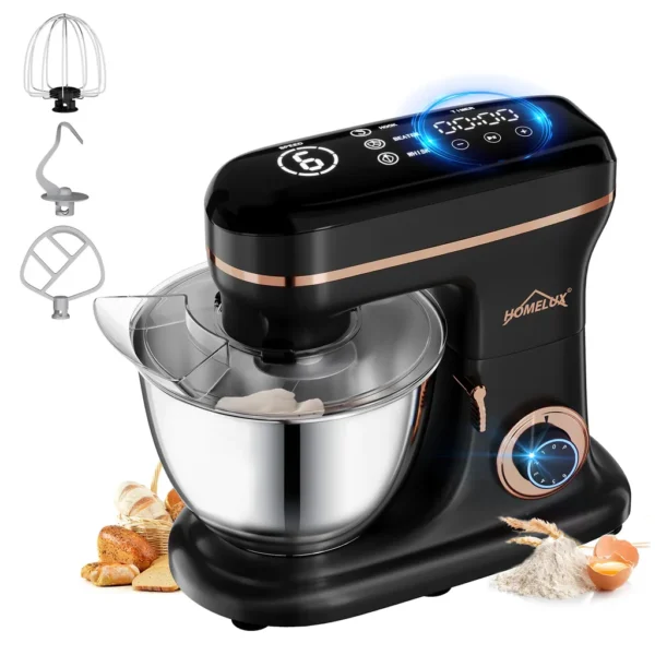 HOMELUX 1800W Küchenmaschine Multifunktional Knetmaschine, 8L Knetmaschine inkl 3-Teiligem Patisserie-Set und Spritzschutz, 6 Geschwindigkeit