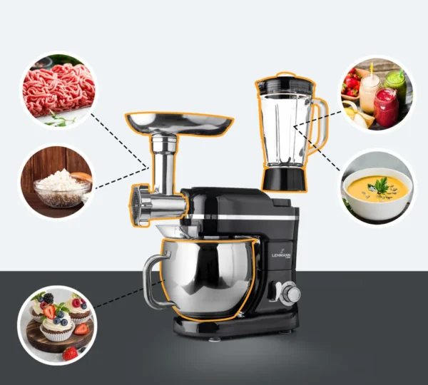 Lehmann Mastic, Planetarische Küchenmaschine, Fleischwolf, Mixer - 3 in 1, 1300 W, 6 Geschwindigkeiten, 5 l Schüssel, 7 kg – Image 6