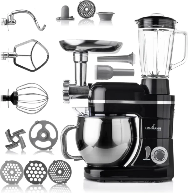 Lehmann Mastic, Planetarische Küchenmaschine, Fleischwolf, Mixer - 3 in 1, 1300 W, 6 Geschwindigkeiten, 5 l Schüssel, 7 kg