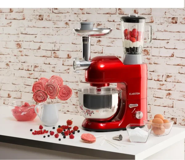 Klarstein Lucia Rossa Küchenmaschine Mixer (1200 Watt, 5 Liter Rührschüssel, Fleischwolf, Saftpresse ) – Image 2