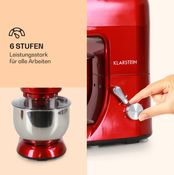 Klarstein Lucia Rossa Küchenmaschine Mixer (1200 Watt, 5 Liter Rührschüssel, Fleischwolf, Saftpresse ) – Image 13