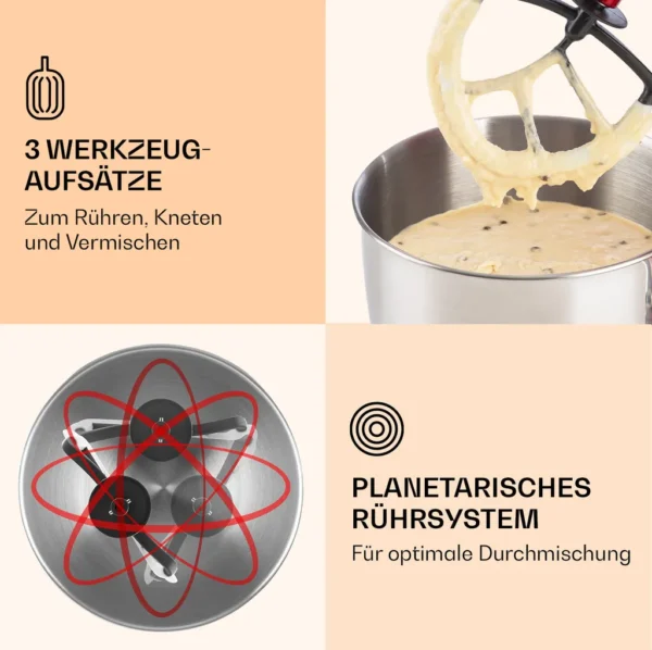 Klarstein Lucia Rossa Küchenmaschine Mixer (1200 Watt, 5 Liter Rührschüssel, Fleischwolf, Saftpresse ) – Image 14
