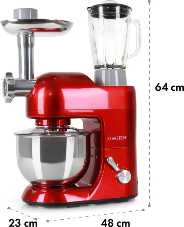 Klarstein Lucia Rossa Küchenmaschine Mixer (1200 Watt, 5 Liter Rührschüssel, Fleischwolf, Saftpresse ) – Image 9